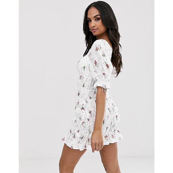 For Love And Lemons Dresses & Skirts - For Love & Lemons Tarte Eyelet Smocked Floral Mini Dress Small NWT Boho Cottage